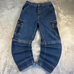 Vintage Y2K Bugle Boy Cargo Jeans Mens 34 Blue Baggy Utility Denim